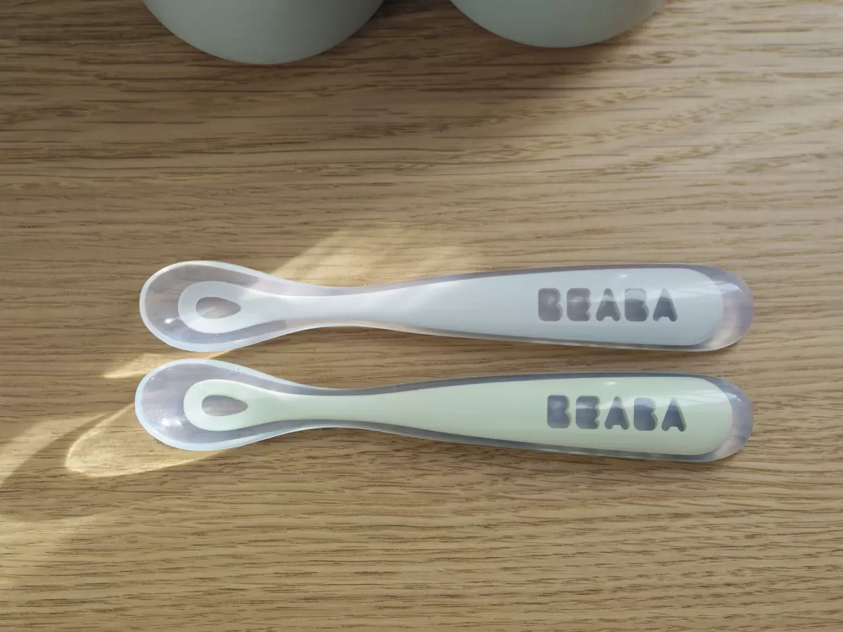 BÉABA Couverts, Vaisselle Et Bavoirs*Lot De 2 Cuilleres 1Er Age Silicone Avec Boite De Transport