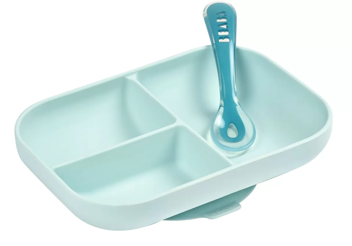 BÉABA Couverts, Vaisselle Et Bavoirs*Set Repas Silicone Avec Ventouse Blue