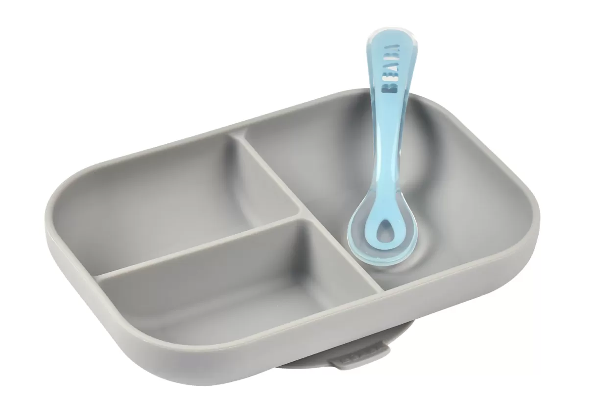 BÉABA Couverts, Vaisselle Et Bavoirs*Set Repas Silicone Avec Ventouse Grey